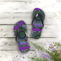 Intricate Mandala Flip Flops - Purple & Green Shoes - Blululi
