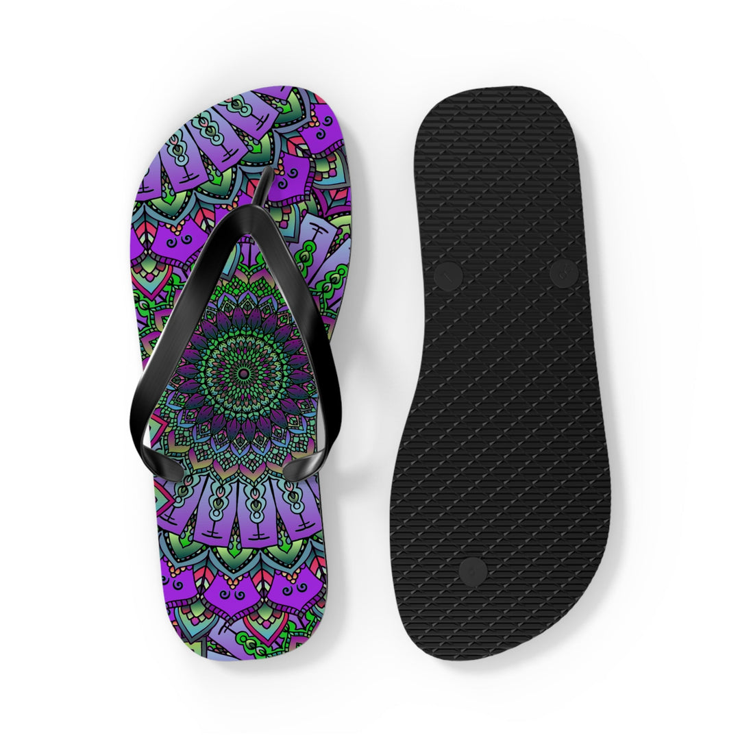 Intricate Mandala Flip Flops - Purple & Green Shoes - Blululi