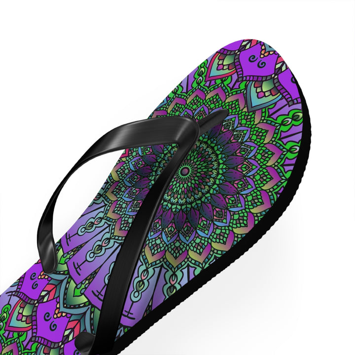 Intricate Mandala Flip Flops - Purple & Green Shoes - Blululi