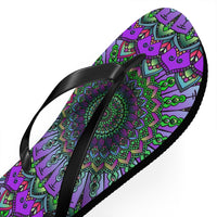 Intricate Mandala Flip Flops - Purple & Green Shoes - Blululi