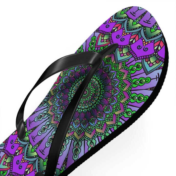 Intricate Mandala Flip Flops - Purple & Green Shoes - Blululi