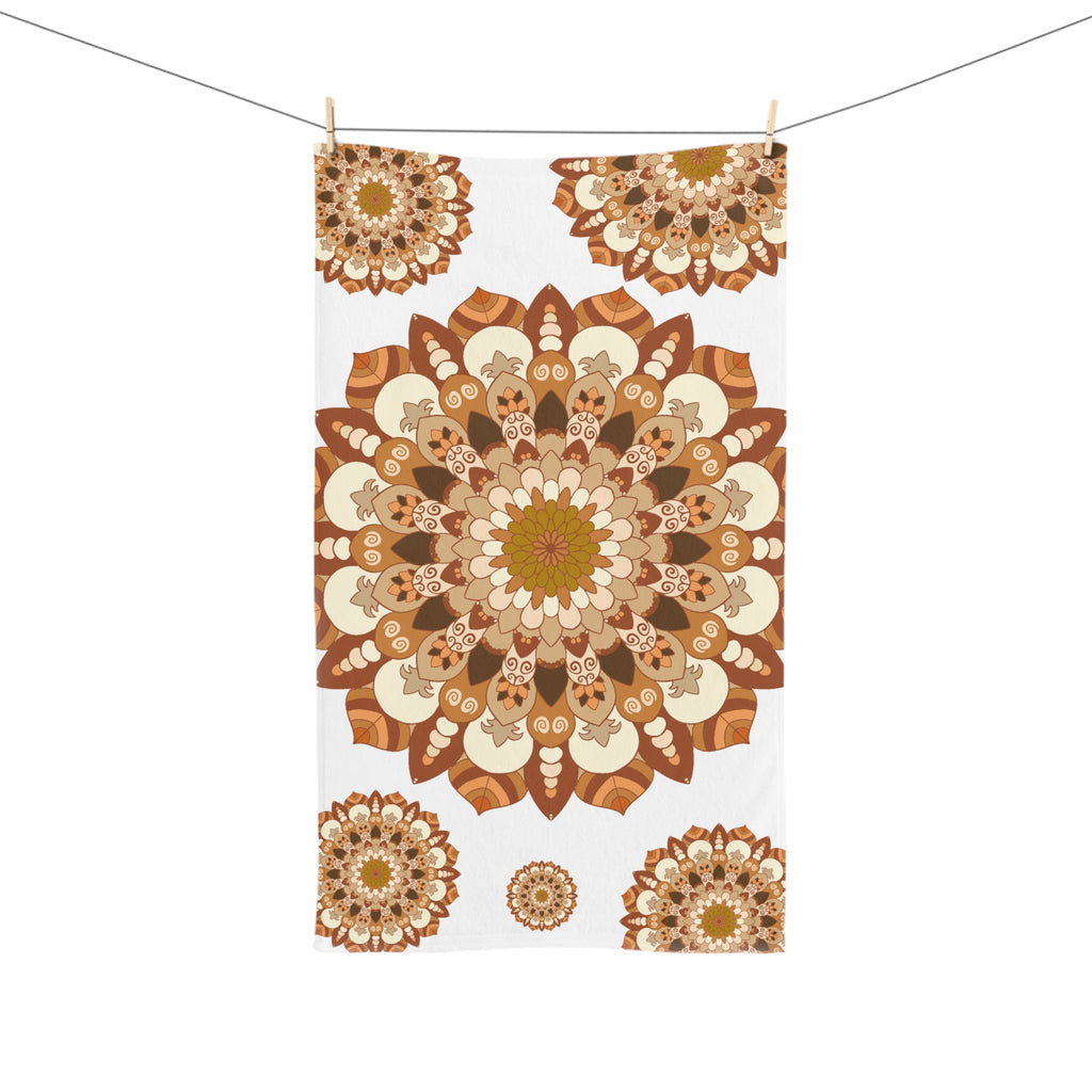 Intricate Mandala Hand Towel - Brown & Gold Home Decor - Blululi