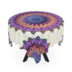 Intricate Mandala Tablecloth - Ivory, Bohemian Decor Home Decor - Blululi