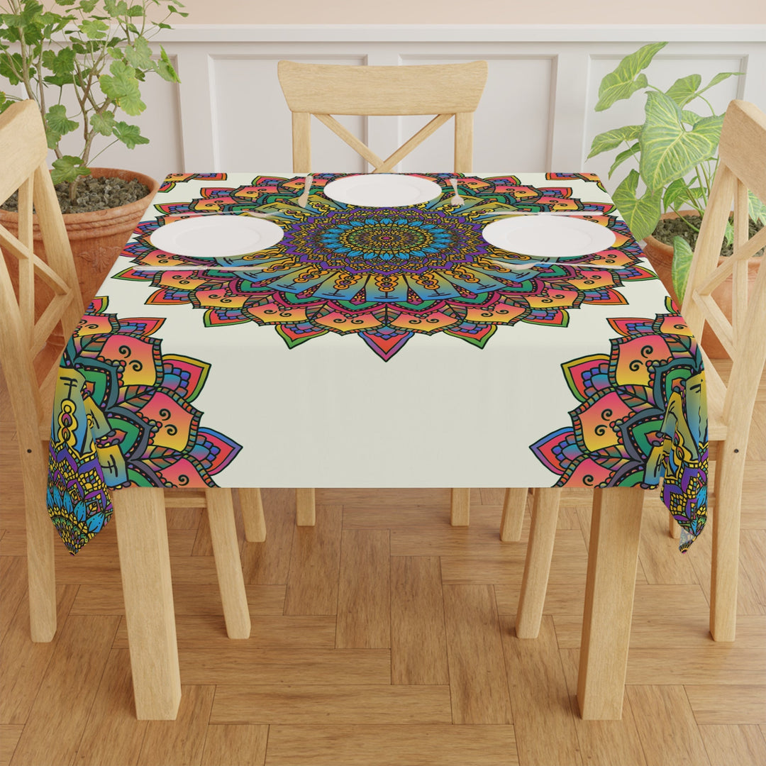 Intricate Mandala Tablecloth - Ivory - Colorful Design Home Decor - Blululi