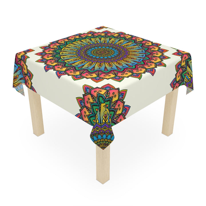 Intricate Mandala Tablecloth - Ivory - Colorful Design Home Decor - Blululi