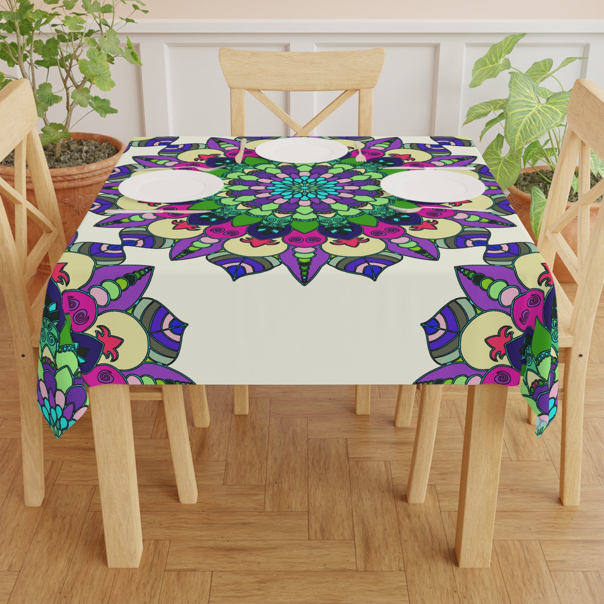 Intricate Mandala Tablecloth - Ivory Home Decor - Blululi