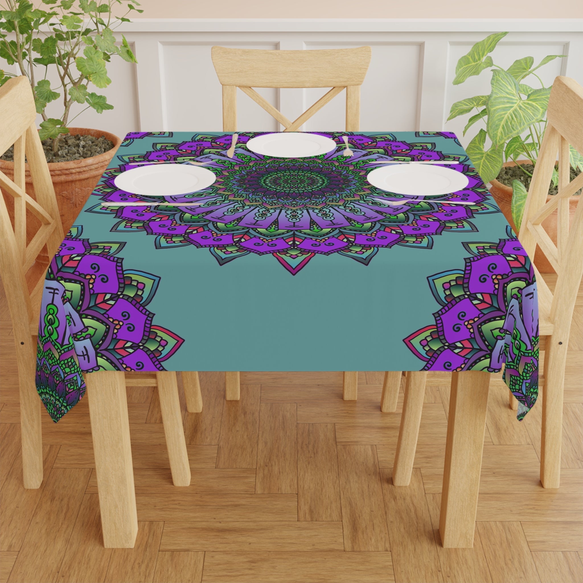 Intricate Mandala Tablecloth, Sage Green Home Decor - Blululi