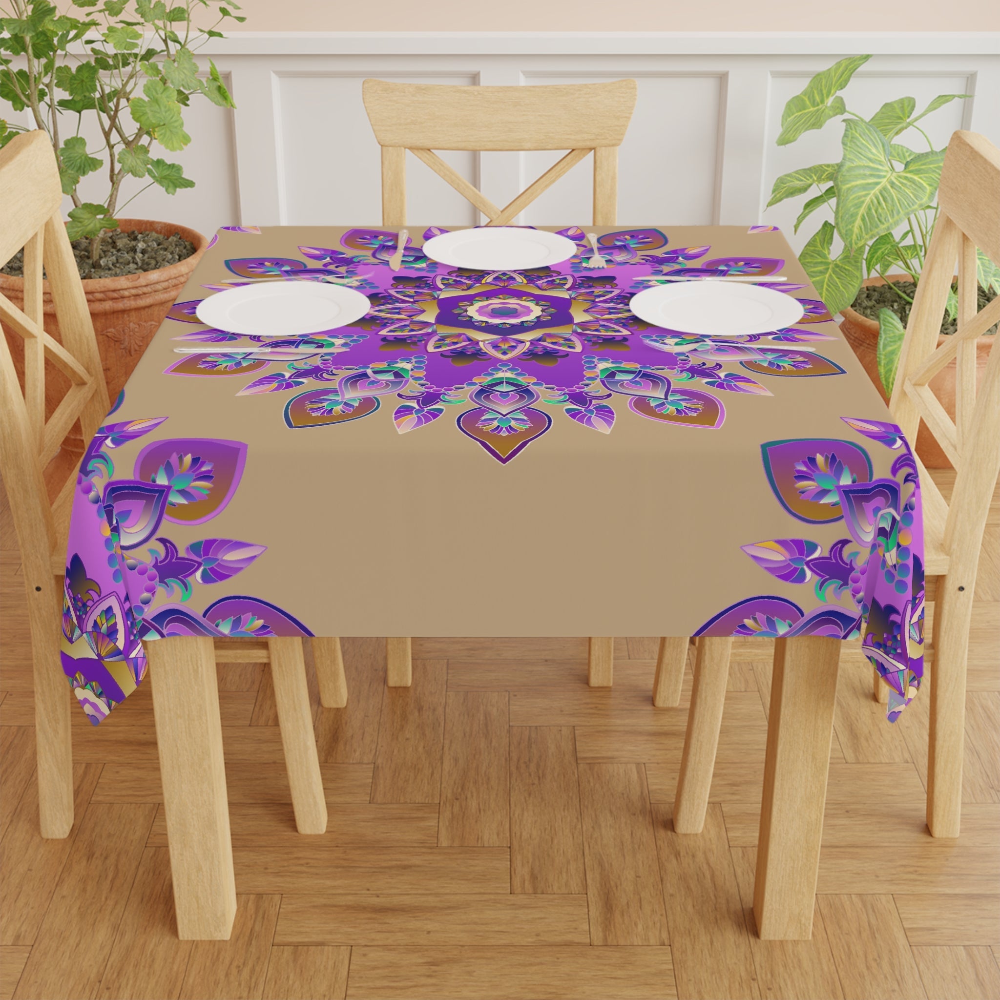 Intricate Mandala Tablecloth - Sand & Black Home Decor - Blululi