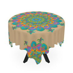 Intricate Mandala Tablecloth - Teal, Purple & Orange Home Decor - Blululi