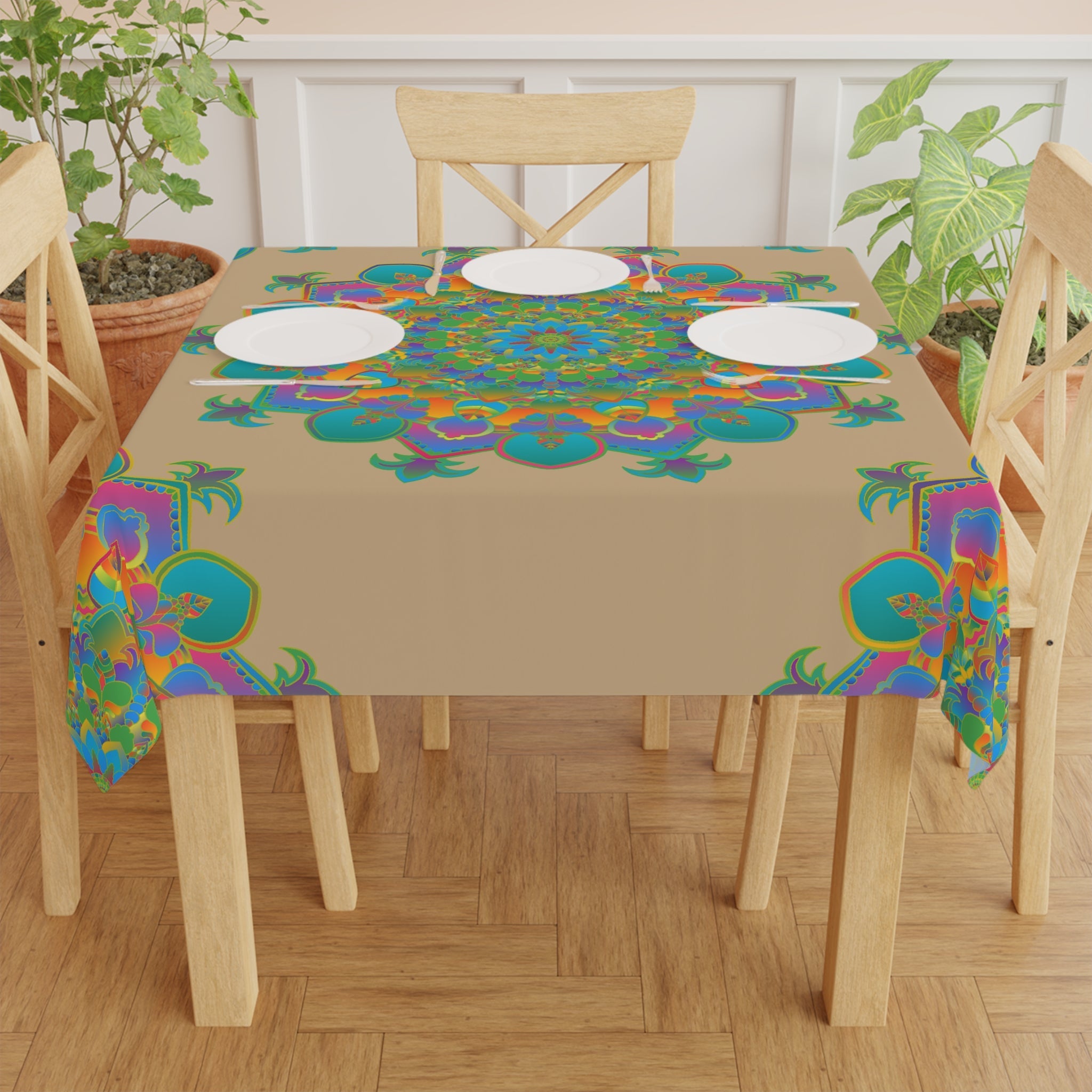 Intricate Mandala Tablecloth - Teal, Purple & Orange Home Decor - Blululi