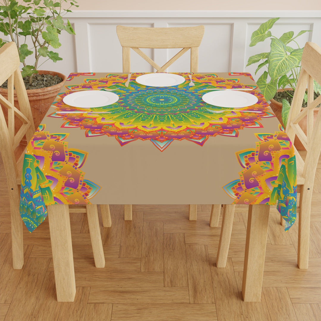 Intricate Mandala Tablecloth - Vibrant Colors, Sand Texture Home Decor - Blululi