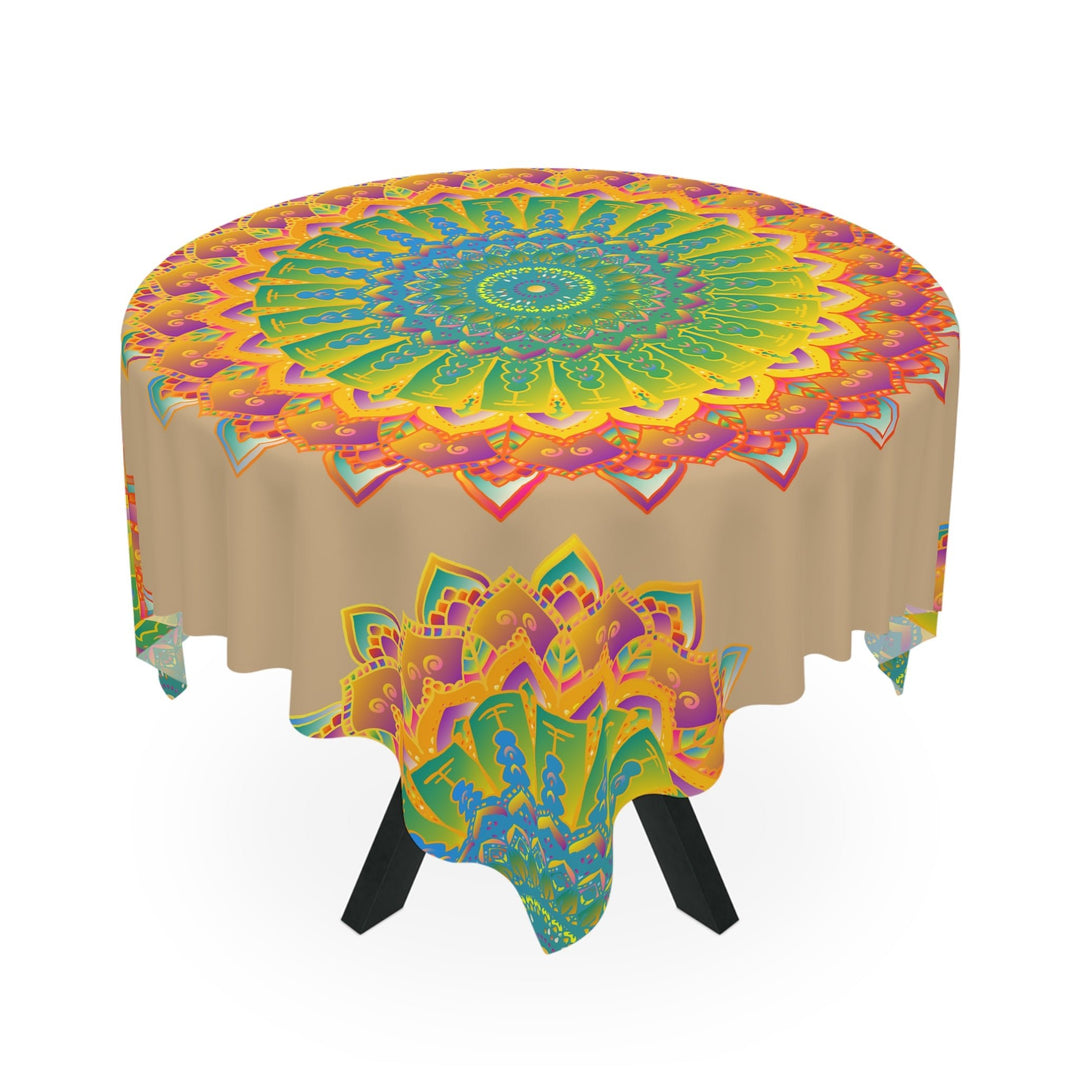 Intricate Mandala Tablecloth - Vibrant Colors, Sand Texture Home Decor - Blululi