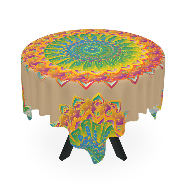 Intricate Mandala Tablecloth - Vibrant Colors, Sand Texture Home Decor - Blululi