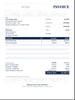 A digital preview of a professional business invoice template, featuring a clean white layout with dark navy blue text and headers, gray decorative watermarks, and a structured table for item descriptions, quantities, unit prices, and amounts.