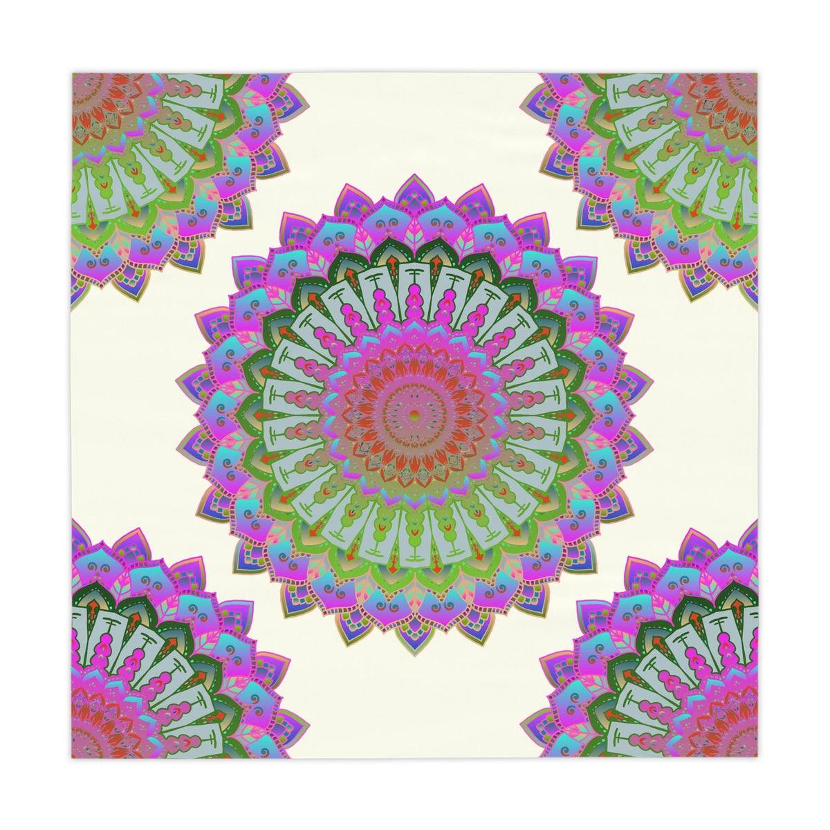 Iridescent Mandala Tablecloth - Ivory, Circular Design Home Decor - Blululi