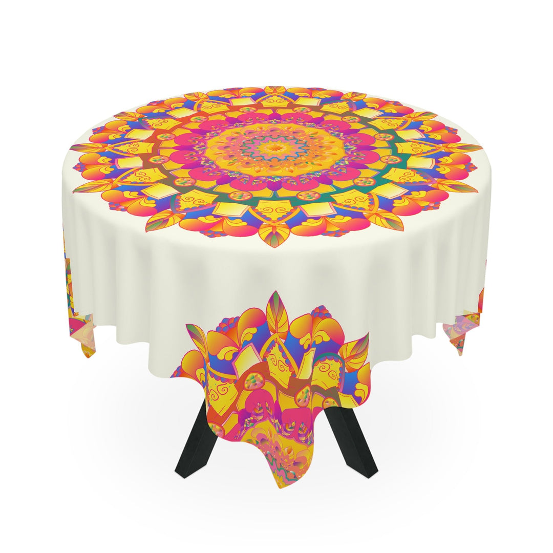 Ivory Mandala Tablecloth - Colorful Floral Design Home Decor - Blululi