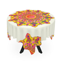 Ivory Mandala Tablecloth - Colorful Floral Design Home Decor - Blululi