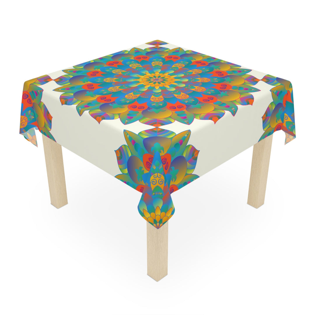 Ivory Mandala Tablecloth - Colorful Floral Design Home Decor - Blululi
