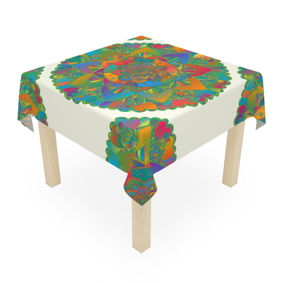 Ivory Mandala Tablecloth - Colorful Floral Design Home Decor - Blululi