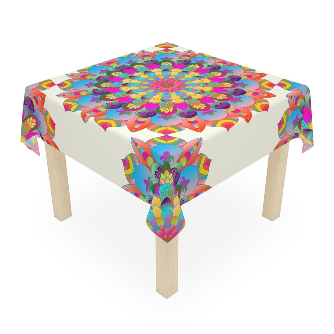 Ivory Mandala Tablecloth - Colorful Floral Design Home Decor - Blululi