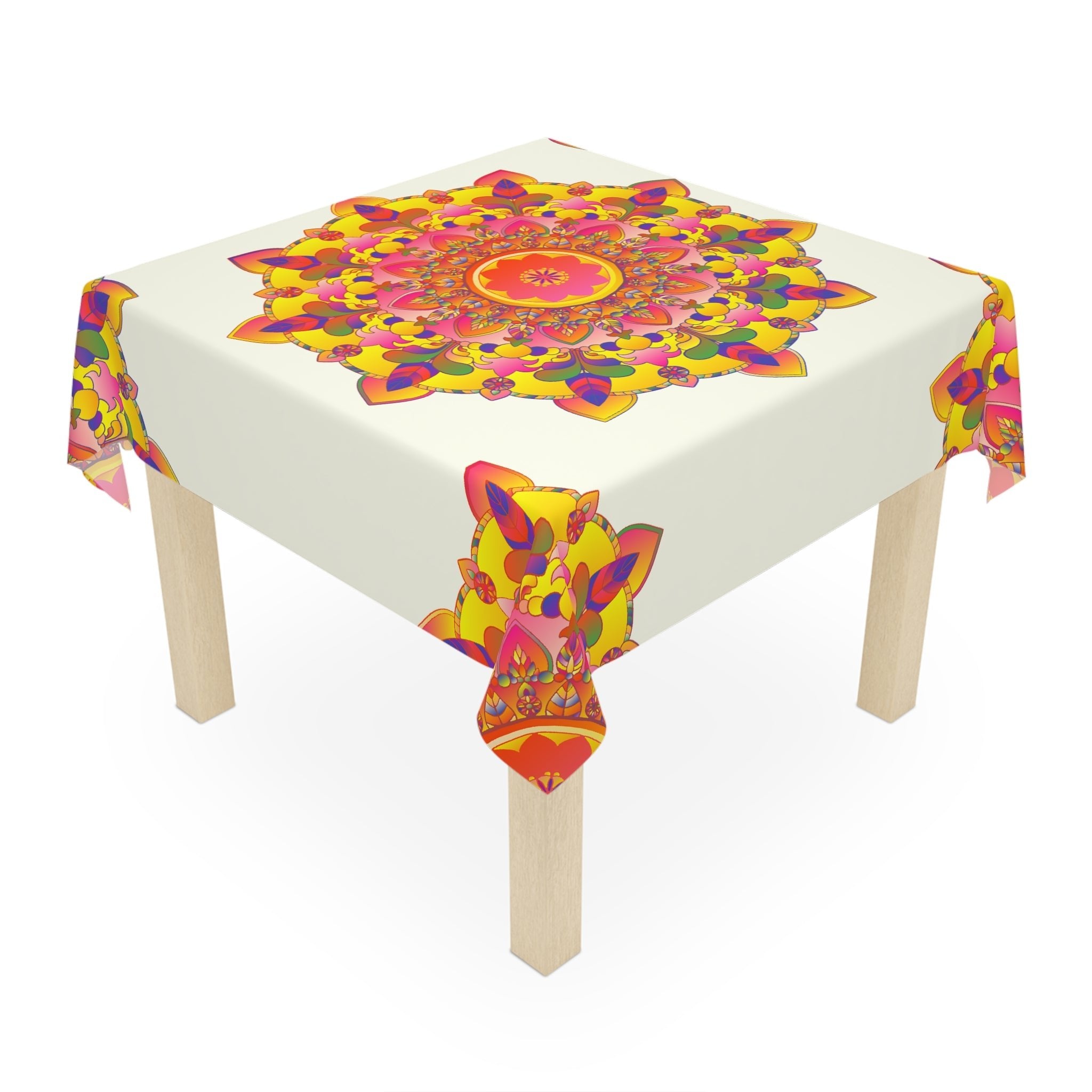 Ivory Mandala Tablecloth - Colorful Floral Design Home Decor - Blululi