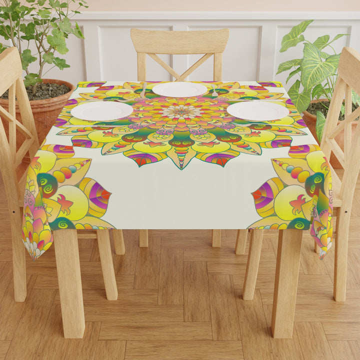 Ivory Mandala Tablecloth - Floral Design Home Decor - Blululi