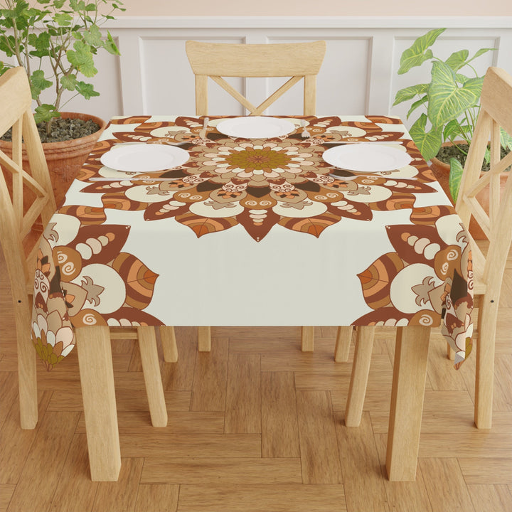 Ivory Mandala Tablecloth - Intricate Floral Design Home Decor - Blululi