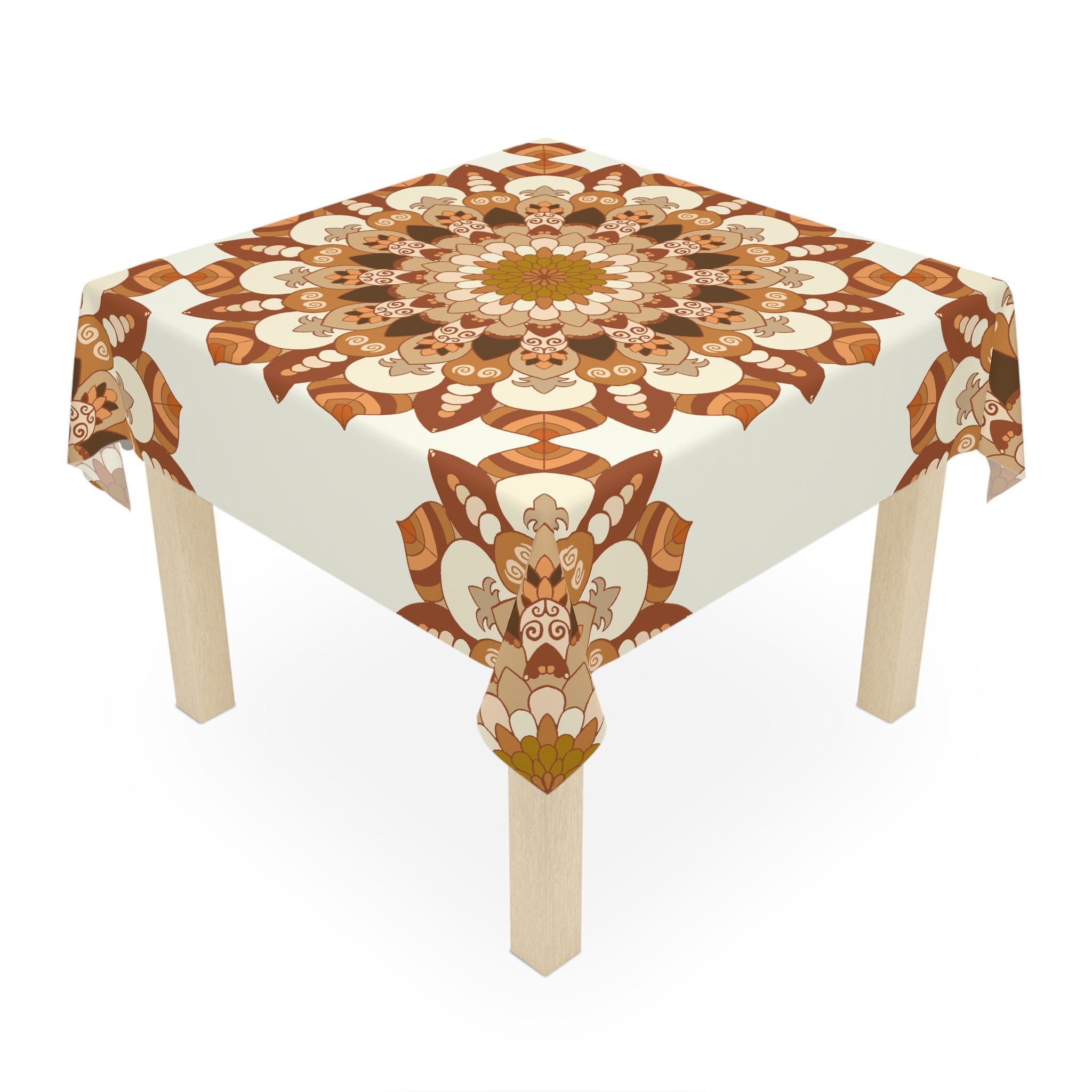 Ivory Mandala Tablecloth - Intricate Floral Design Home Decor - Blululi