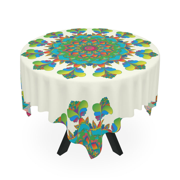 Ivory Mandala Tablecloth - Vibrant Floral Design Home Decor - Blululi