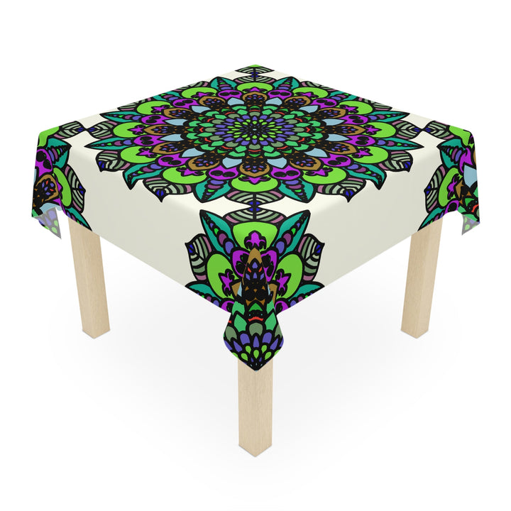 Ivory Mandala Tablecloth - Vibrant Floral Design Home Decor - Blululi