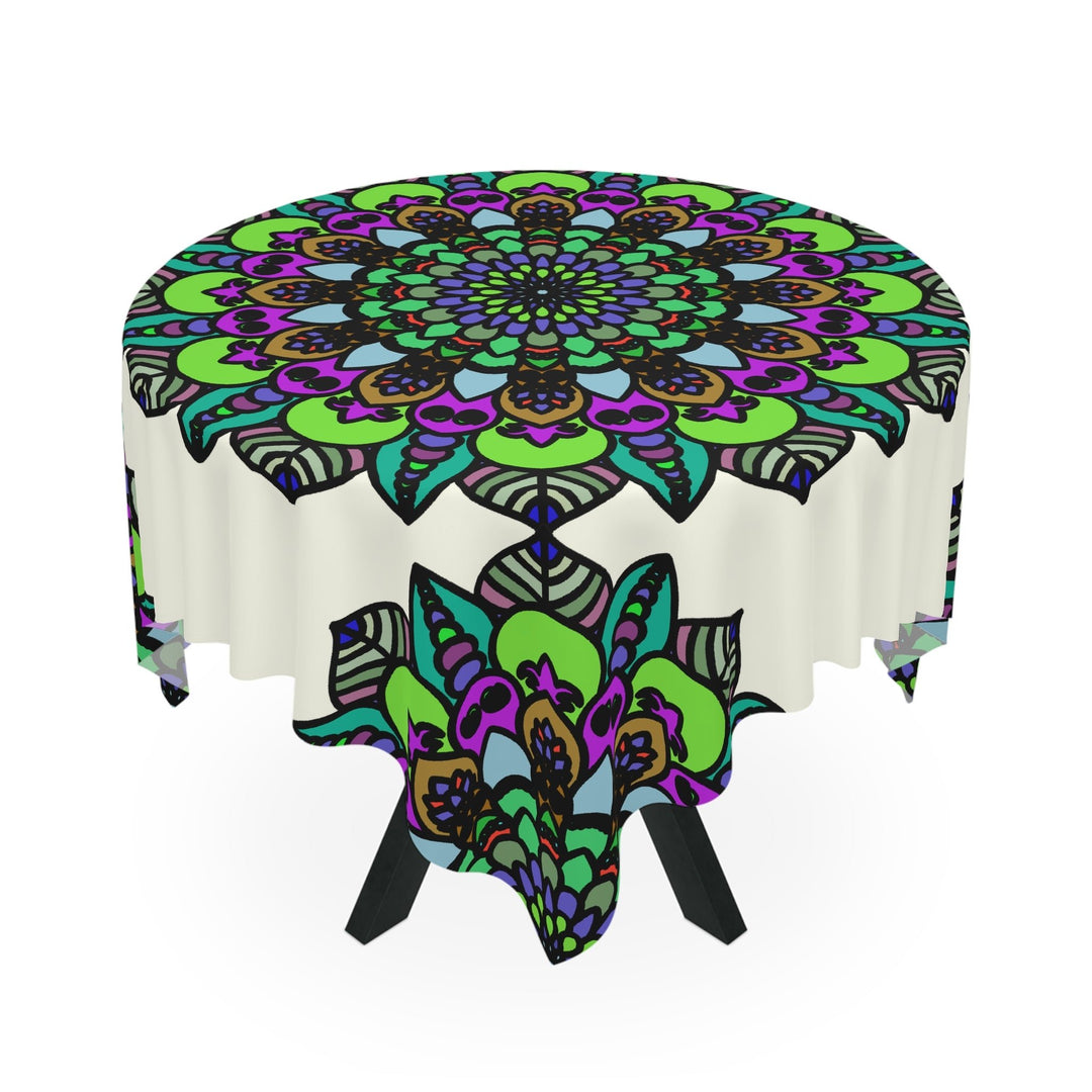 Ivory Mandala Tablecloth - Vibrant Floral Design Home Decor - Blululi