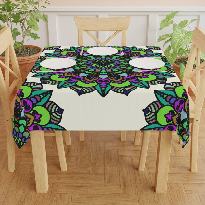 Ivory Mandala Tablecloth - Vibrant Floral Design Home Decor - Blululi