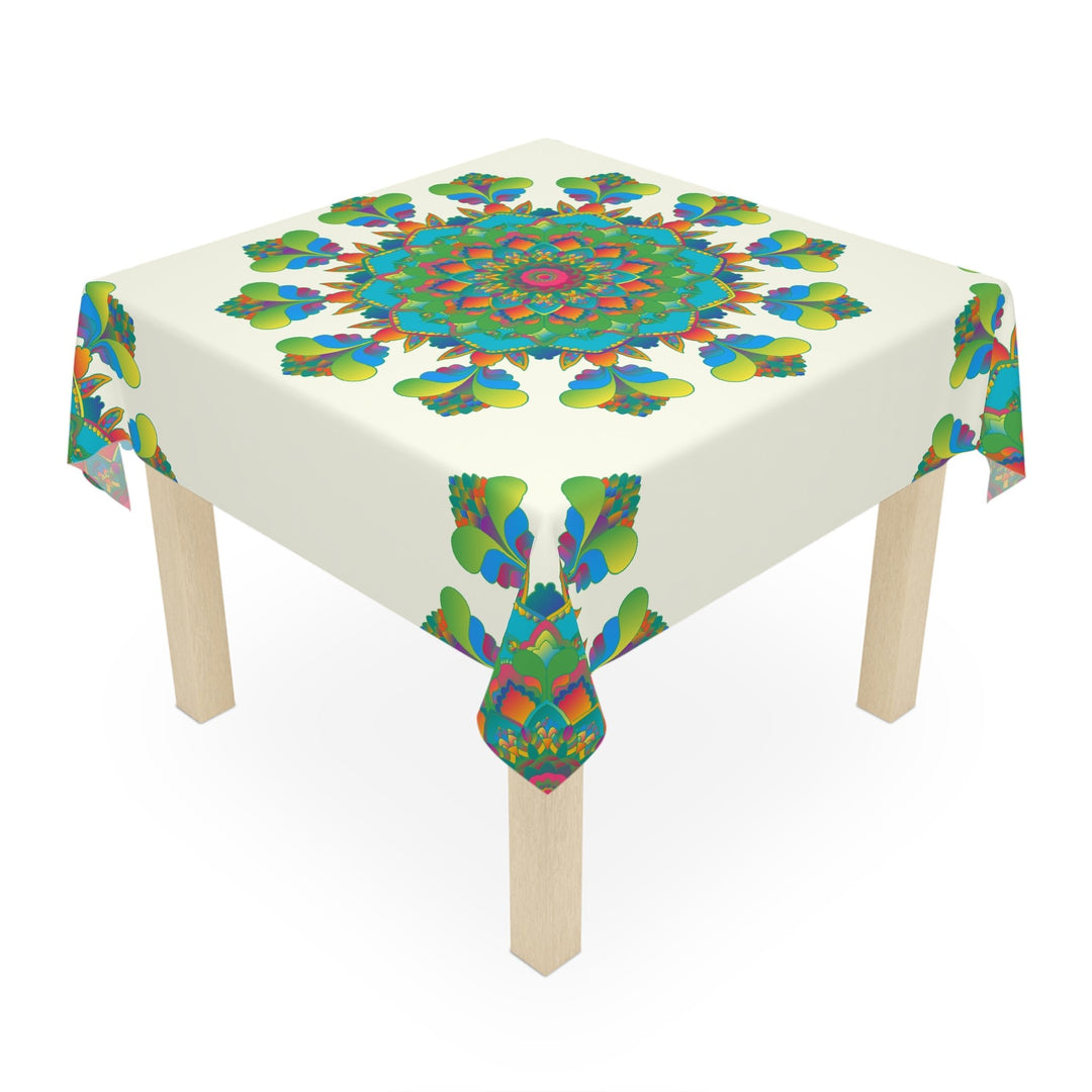 Ivory Mandala Tablecloth - Vibrant Floral Design Home Decor - Blululi