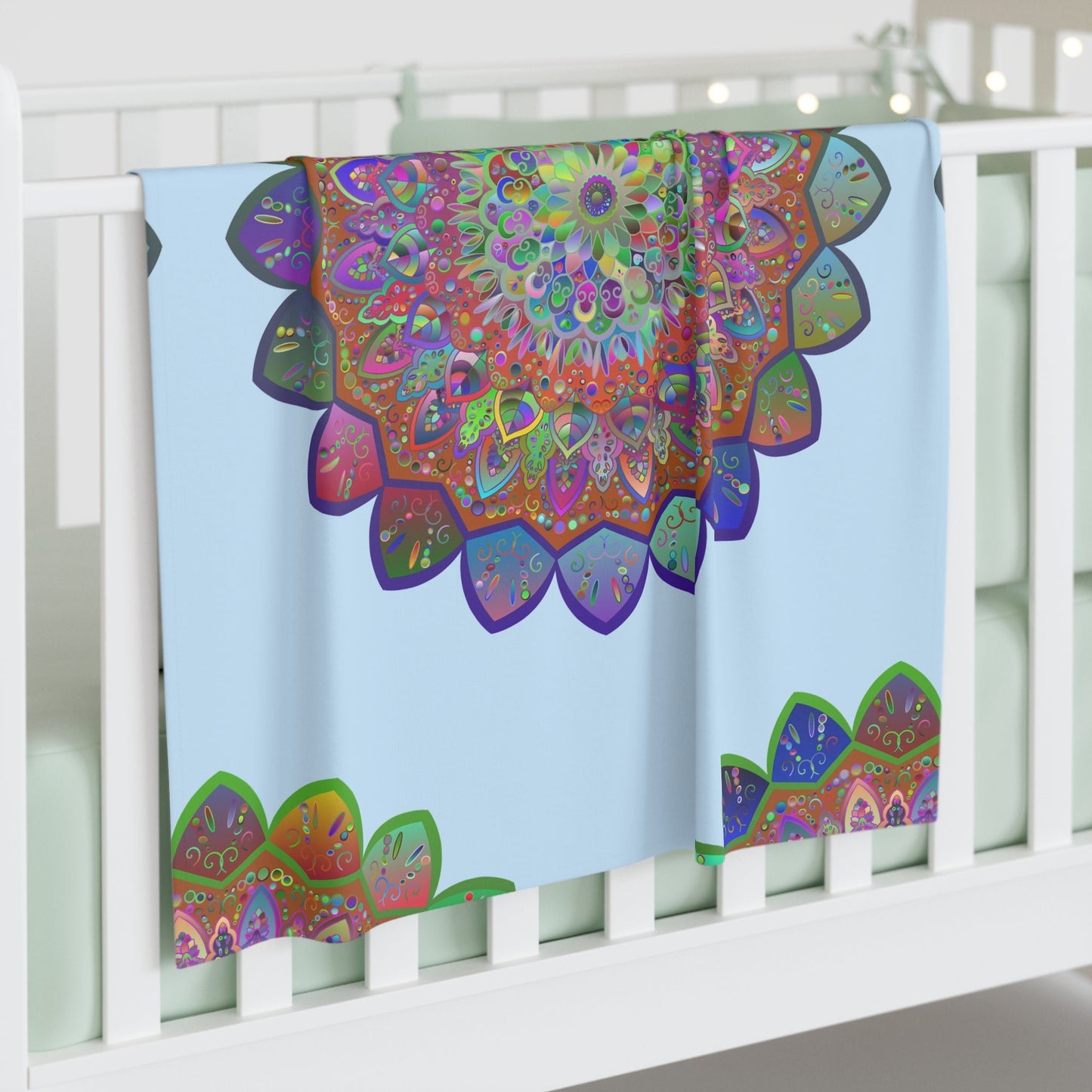 Light Blue Mandala Baby Swaddle Blanket - Soft Jersey Polyester - Blululi