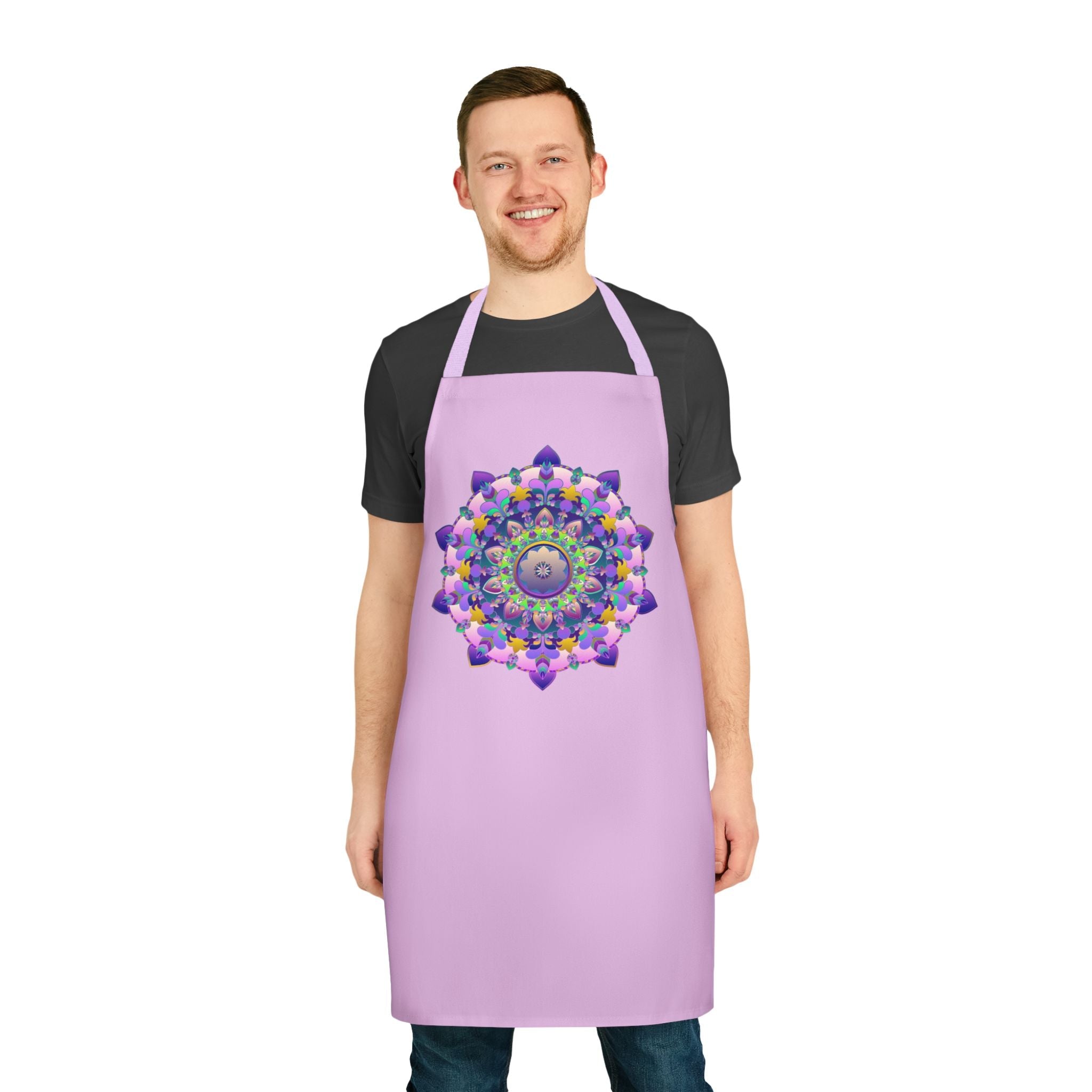 Lilac Mandala Apron - Hand - Drawn Art All Over Prints - Blululi