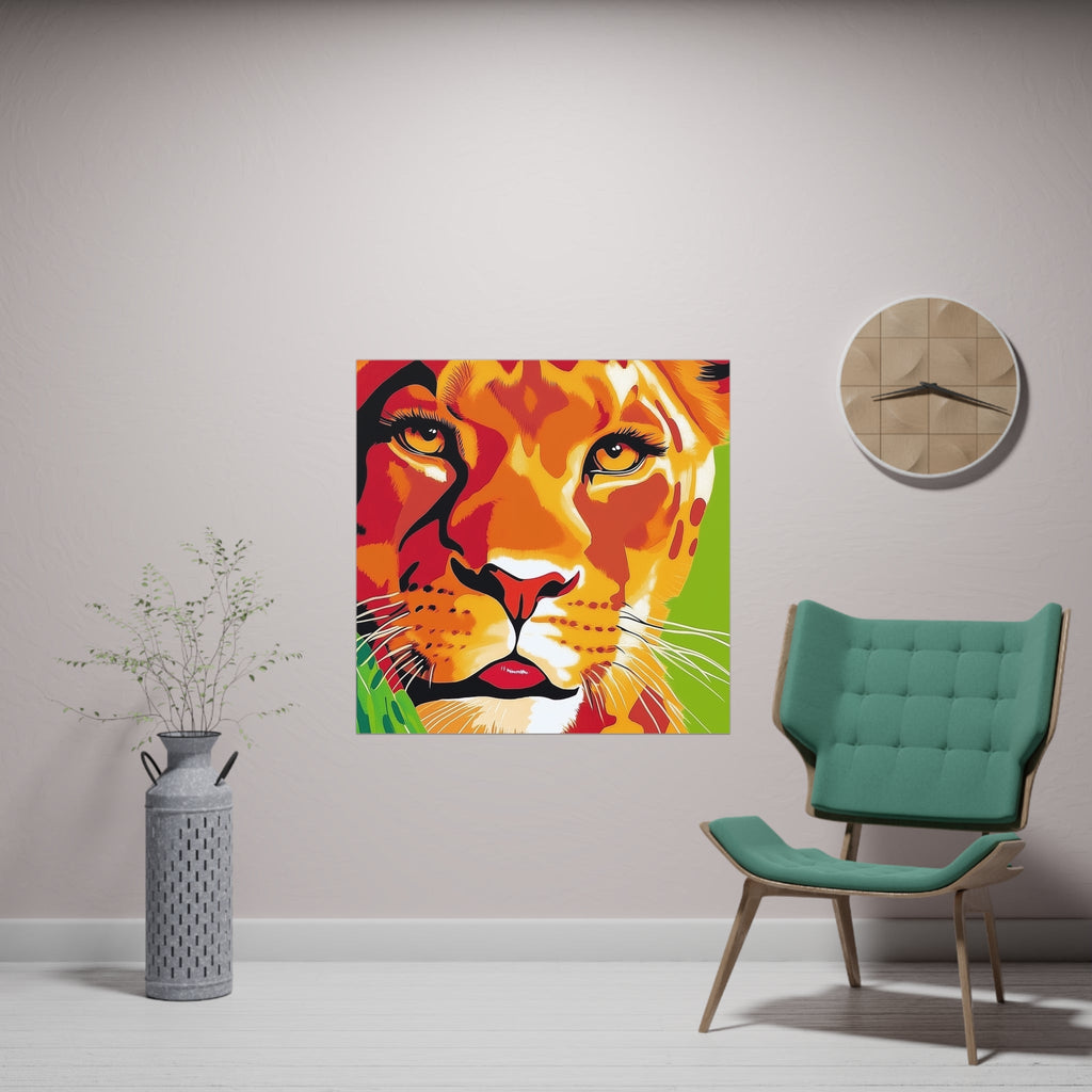 Lioness Face Savanna Art Print - Colorful Wildlife Poster Poster - Blululi