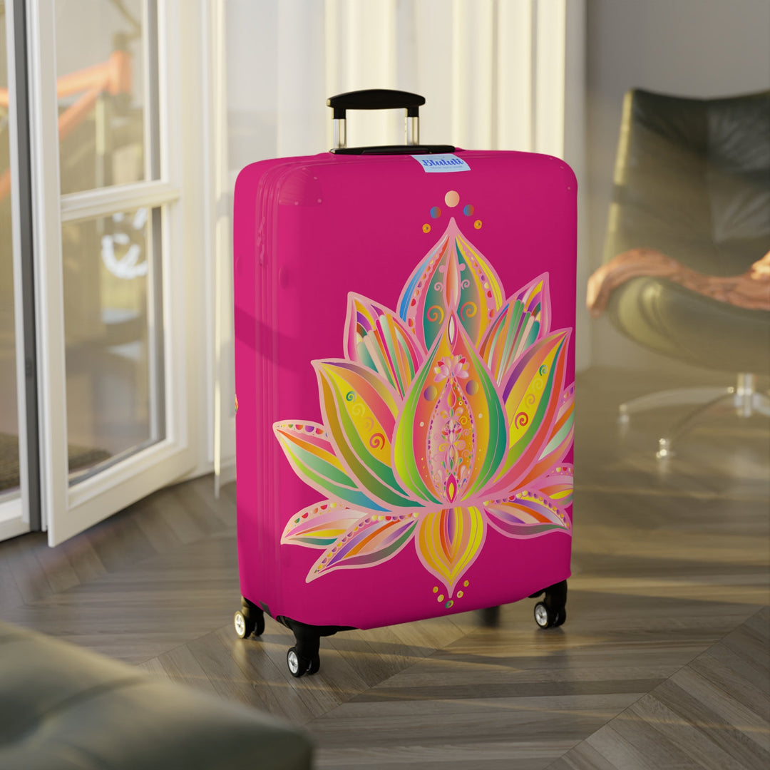 Lotus Flower Hand Drawn Mandala Art Dark Pink and Petroleum Green Shades Luggage Cover - Available in Three Sizes Accessories - Blululi