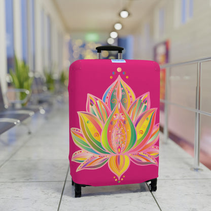 Lotus Flower Hand Drawn Mandala Art Dark Pink and Petroleum Green Shades Luggage Cover - Available in Three Sizes Accessories - Blululi