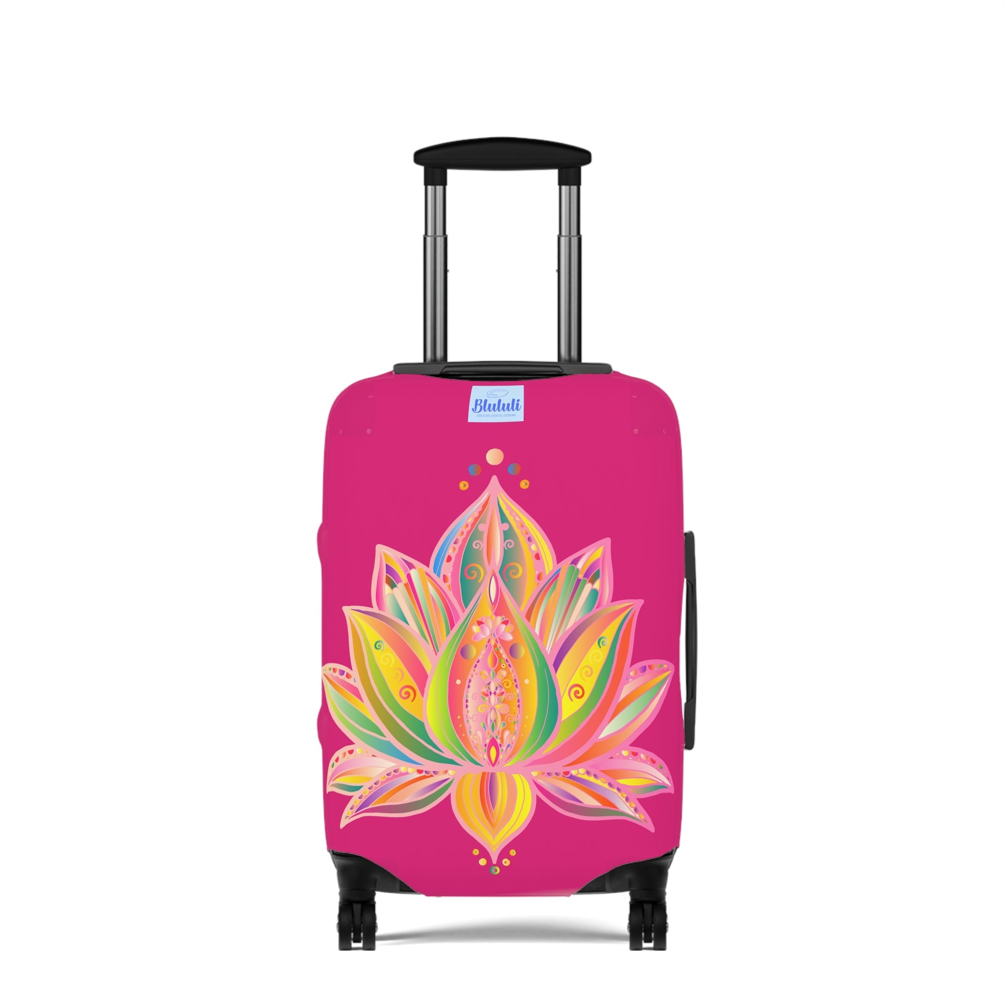 Lotus Flower Hand Drawn Mandala Art Dark Pink and Petroleum Green Shades Luggage Cover - Available in Three Sizes Accessories - Blululi