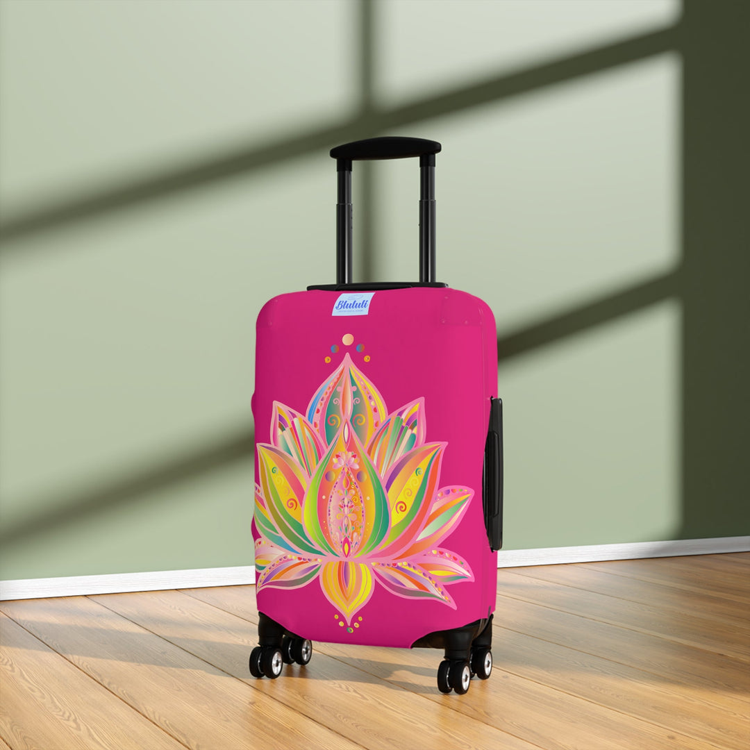 Lotus Flower Hand Drawn Mandala Art Dark Pink and Petroleum Green Shades Luggage Cover - Available in Three Sizes Accessories - Blululi