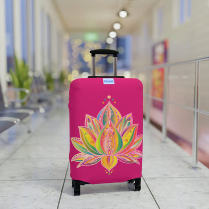 Lotus Flower Hand Drawn Mandala Art Dark Pink and Petroleum Green Shades Luggage Cover - Available in Three Sizes Accessories - Blululi