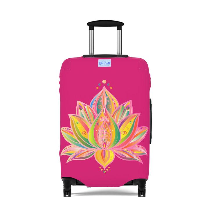 Lotus Flower Hand Drawn Mandala Art Dark Pink and Petroleum Green Shades Luggage Cover - Available in Three Sizes Accessories - Blululi