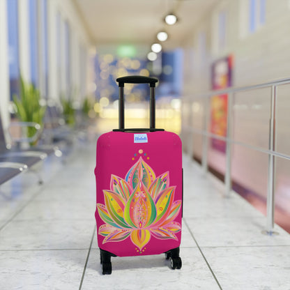 Lotus Flower Hand Drawn Mandala Art Dark Pink and Petroleum Green Shades Luggage Cover - Available in Three Sizes Accessories - Blululi