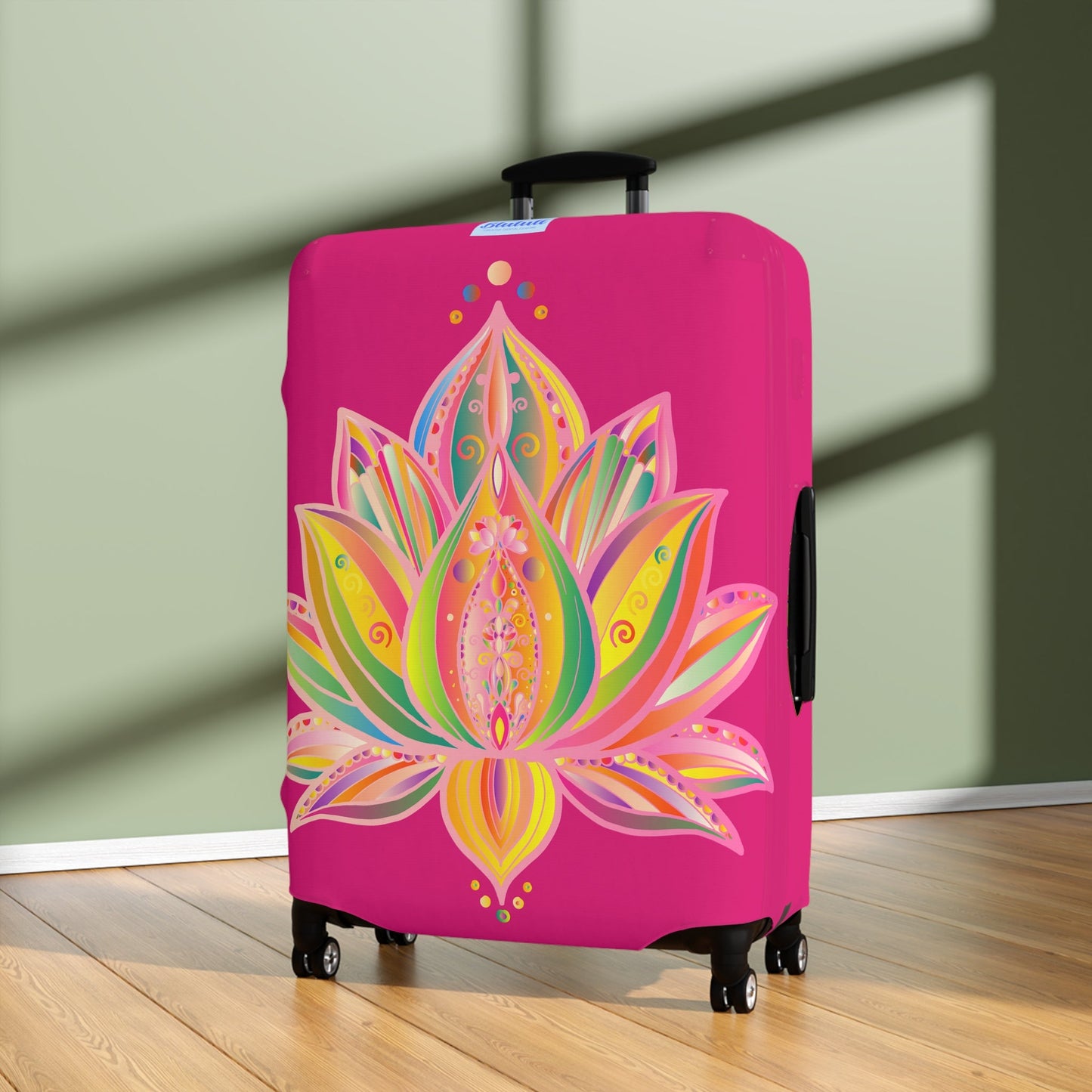 Lotus Flower Hand Drawn Mandala Art Dark Pink and Petroleum Green Shades Luggage Cover - Available in Three Sizes Accessories - Blululi