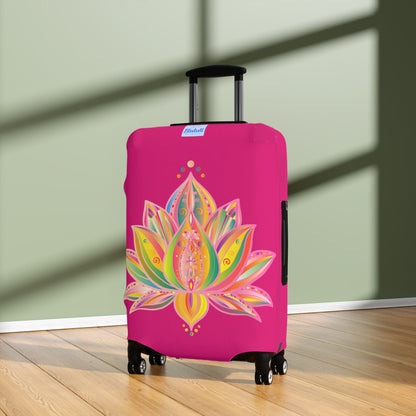 Lotus Flower Hand Drawn Mandala Art Dark Pink and Petroleum Green Shades Luggage Cover - Available in Three Sizes Accessories - Blululi