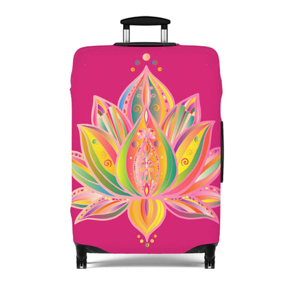 Lotus Flower Hand Drawn Mandala Art Dark Pink and Petroleum Green Shades Luggage Cover - Available in Three Sizes Accessories - Blululi