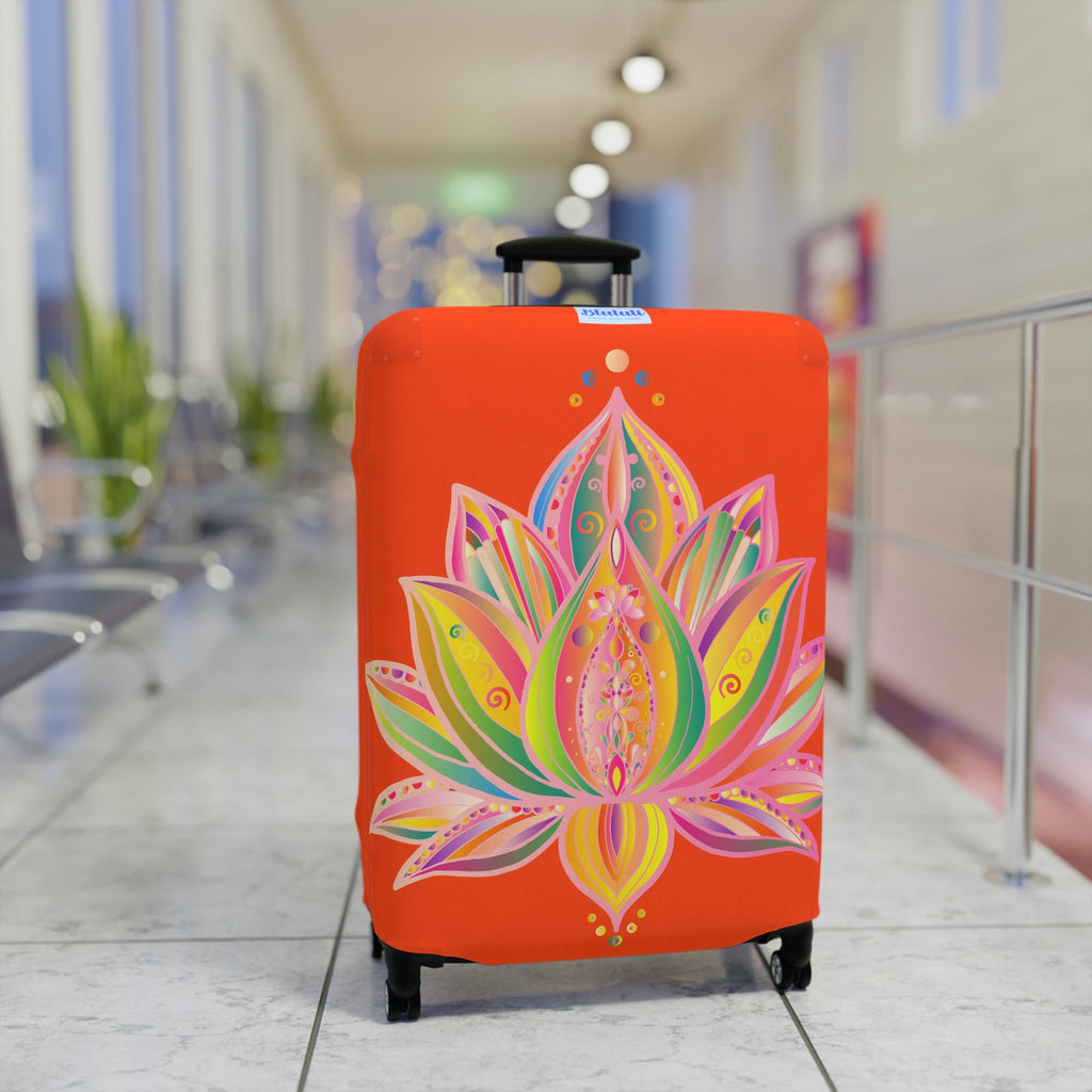 Lotus Flower Hand Drawn Mandala Art Orange Red Luggage Cover - Protect Your Luggage in Style Accessories - Blululi