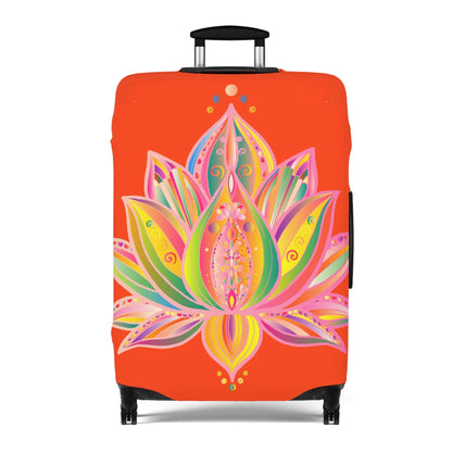 Lotus Flower Hand Drawn Mandala Art Orange Red Luggage Cover - Protect Your Luggage in Style Accessories - Blululi