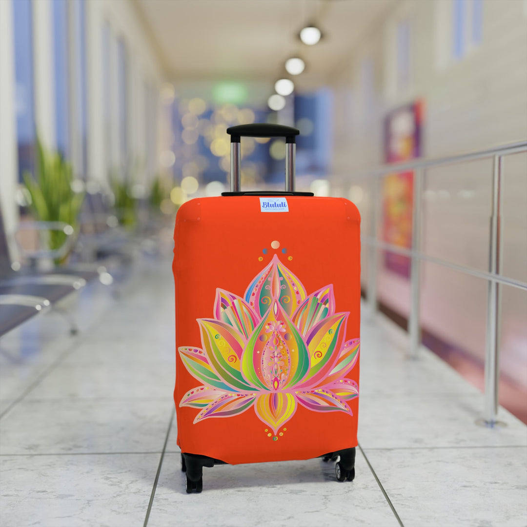 Lotus Flower Hand Drawn Mandala Art Orange Red Luggage Cover - Protect Your Luggage in Style Accessories - Blululi