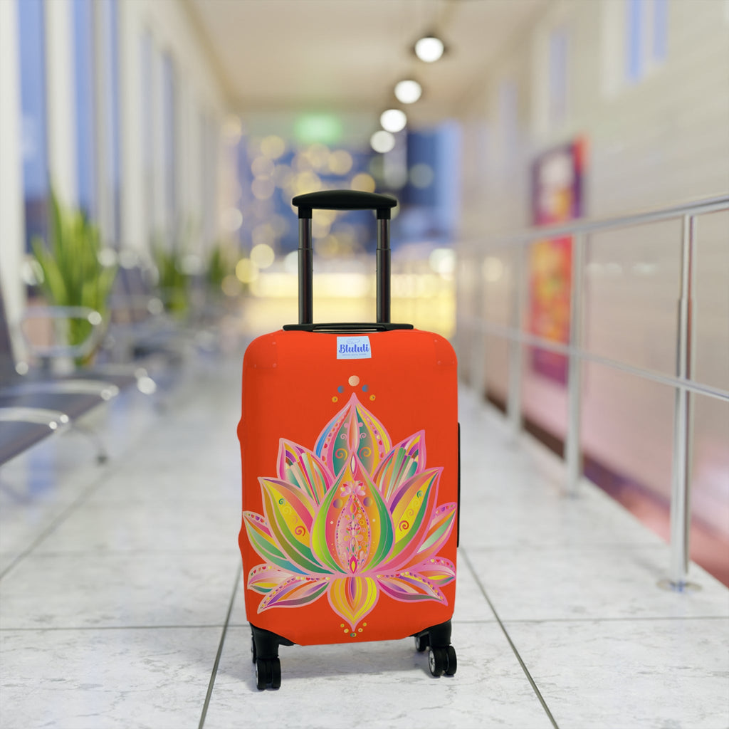 Lotus Flower Hand Drawn Mandala Art Orange Red Luggage Cover - Protect Your Luggage in Style Accessories - Blululi